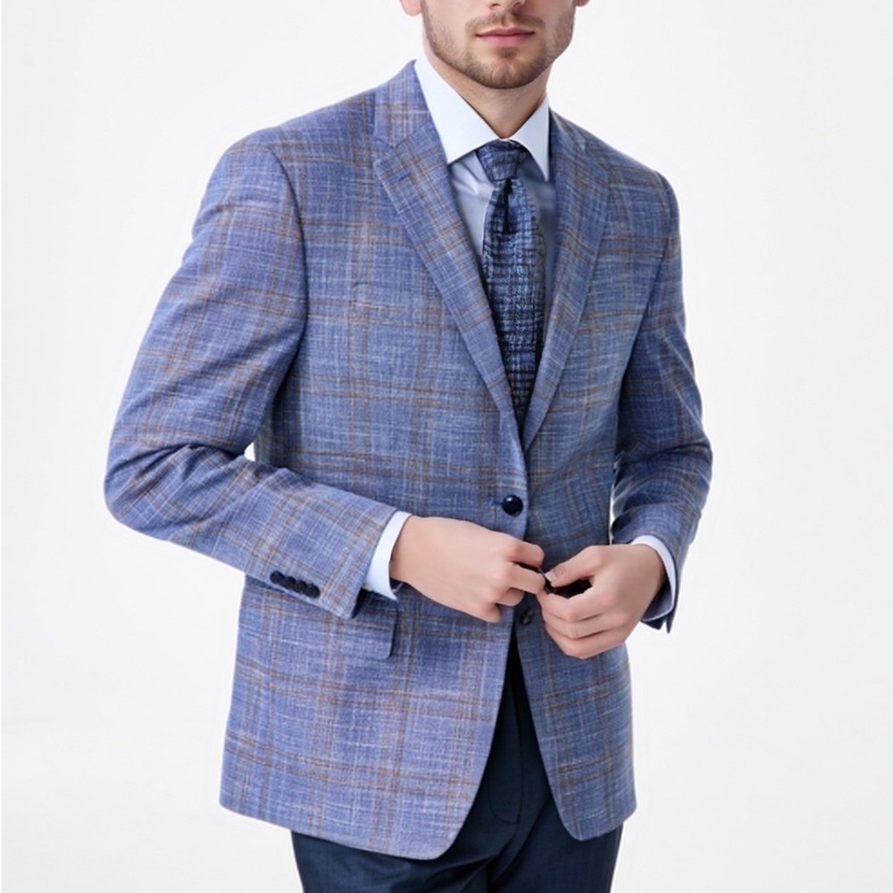 Michael Kors Mens Sport Coat 48R Blue Check Plaid Blazer Textured Luxury NWT